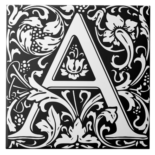 William Morris Arts and Crafts Monogram Letter A Fliese (Vorderseite)
