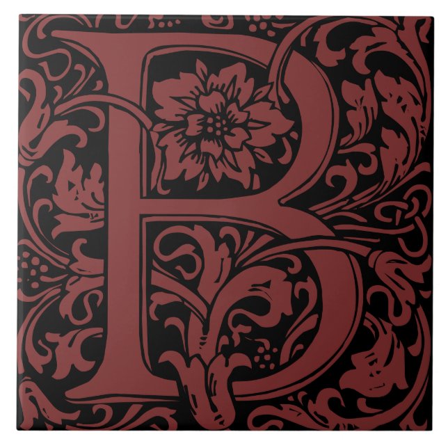 William Morris Arts and Crafts Monogram Letter B Fliese (Vorderseite)