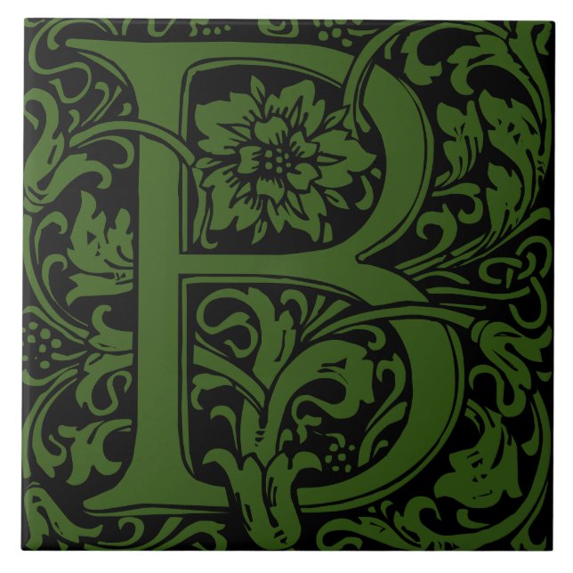 William Morris Arts and Crafts Monogram Letter B Fliese (Vorderseite)