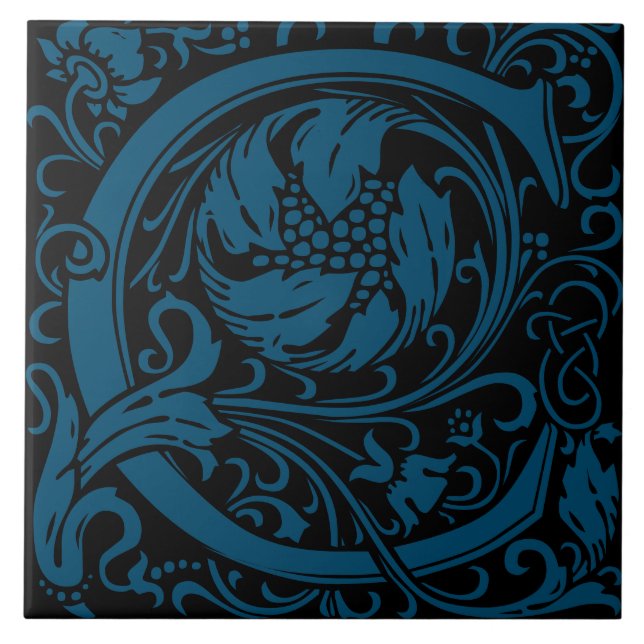 William Morris Arts and Crafts Monogram Letter C Fliese (Vorderseite)