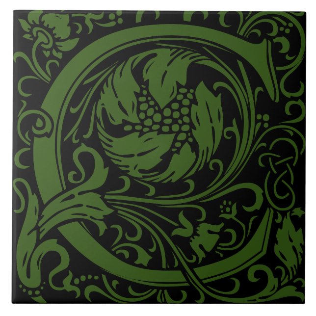 William Morris Arts and Crafts Monogram Letter C Fliese (Vorderseite)