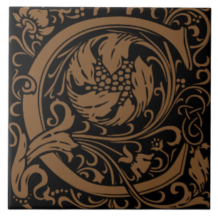 William Morris Arts and Crafts Monogram Letter C Fliese