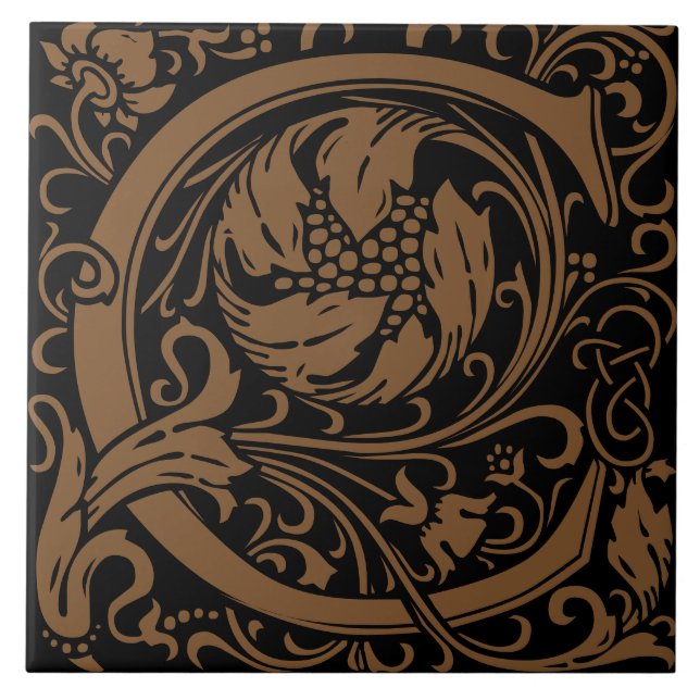 William Morris Arts and Crafts Monogram Letter C Fliese (Vorderseite)