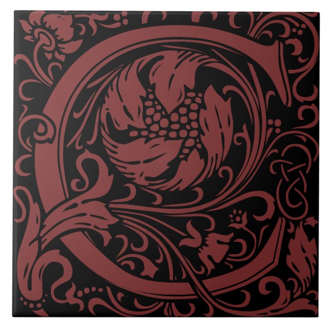 William Morris Arts and Crafts Monogram Letter C Fliese (Vorderseite)