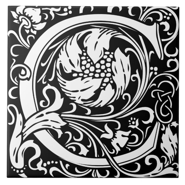 William Morris Arts and Crafts Monogram Letter C Fliese (Vorderseite)