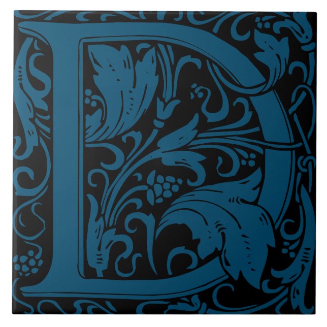 William Morris Arts and Crafts Monogram Letter D Fliese (Vorderseite)