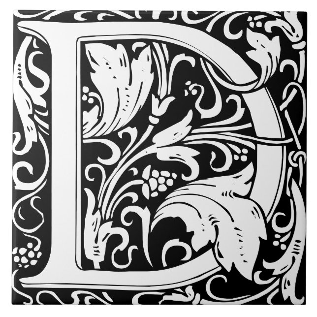 William Morris Arts and Crafts Monogram Letter D Fliese (Vorderseite)