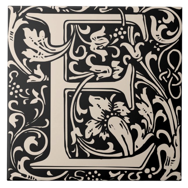 William Morris Arts and Crafts Monogram Letter E Fliese (Vorderseite)