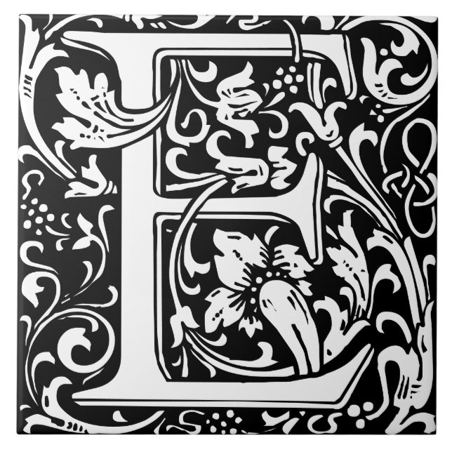William Morris Arts and Crafts Monogram Letter E Fliese (Vorderseite)