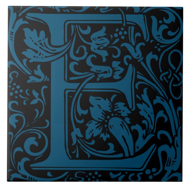 William Morris Arts and Crafts Monogram Letter E Fliese (Vorderseite)