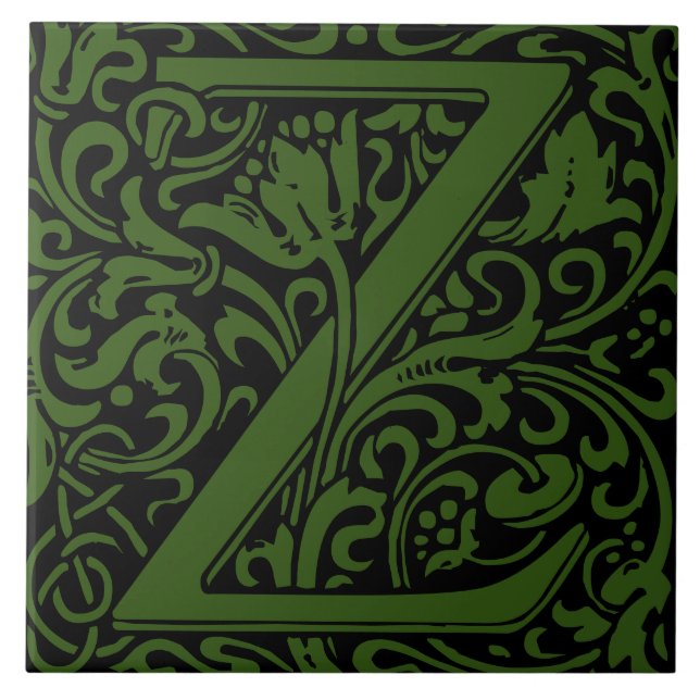 William Morris Arts and Crafts Monogram Letter Z Fliese (Vorderseite)