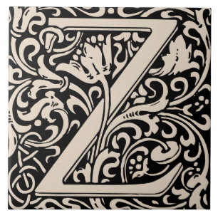 William Morris Arts and Crafts Monogram Letter Z Fliese
