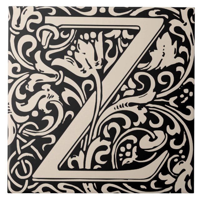 William Morris Arts and Crafts Monogram Letter Z Fliese (Vorderseite)