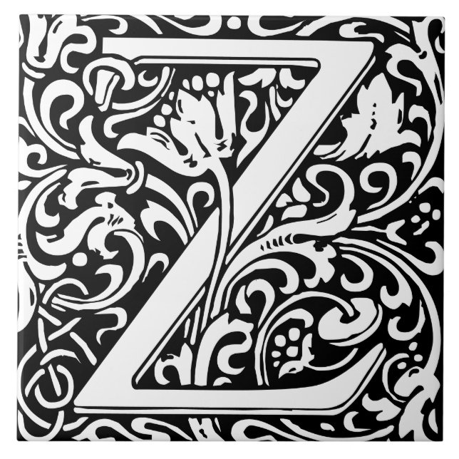 William Morris Arts and Crafts Monogram Letter Z Fliese (Vorderseite)