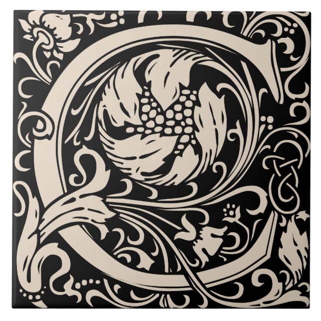 William Morris Arts and Crafts Monogramm Buchstabe Fliese (Vorderseite)