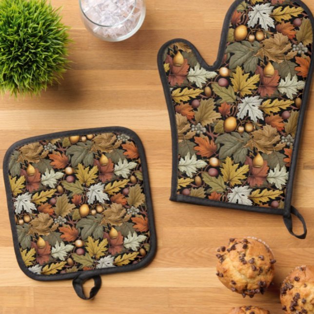William Morris Autumn Leaves mit Eichhörnchen Retr Ofenhandschuh & Topflappen-Set (Ready for the autumn holiday cooking!)