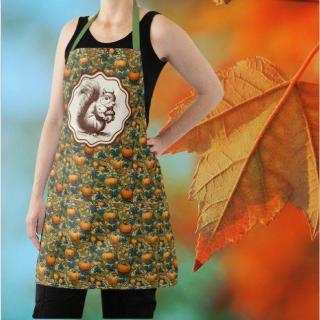 William Morris Autumn Pumpkin mit Eichhörnchen Ret Schürze (How cute is this pumpkin and squirrel apron!)