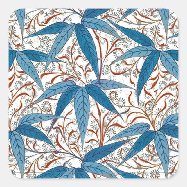 William Morris Bamboo Print, Denim Blue & White Quadratischer Aufkleber (Vorderseite)