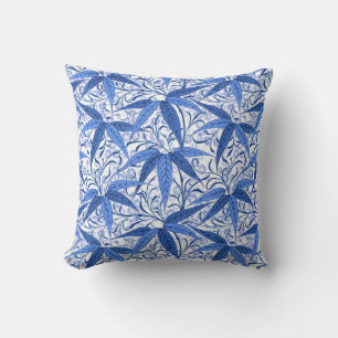 William Morris Bambusdruck, Kobaltblau und Weiß Kissen