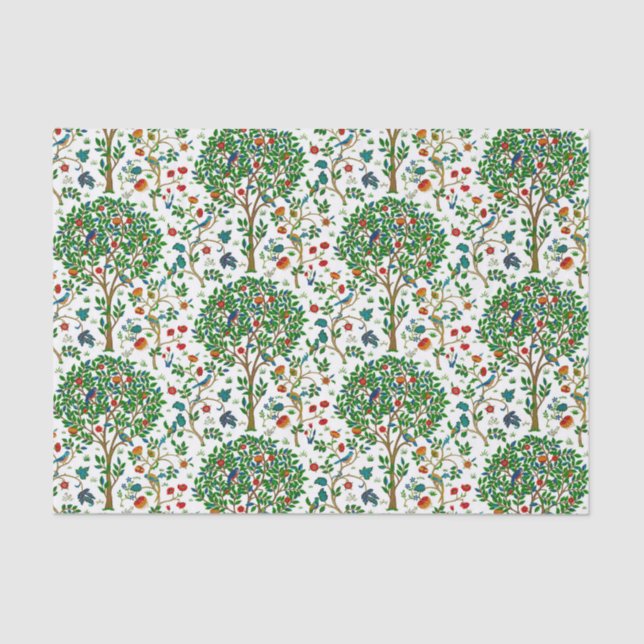 William Morris-Baum des Leben-Musters, grün u. Seidenpapier (Vorderseite)