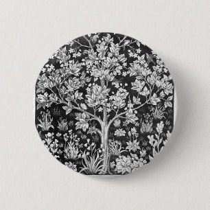William Morris - Baum des Lebens Schwarz und Weiß Button