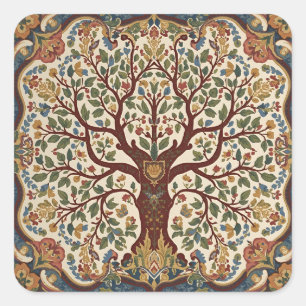 William Morris Baum des Lebens Vintage Pre-Raphael Quadratischer Aufkleber