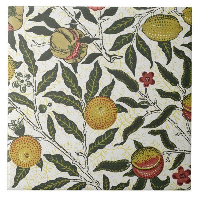 William Morris Beautiful Fruit Foliage Blume Red Fliese (Vorderseite)