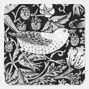 William Morris Bird & Blume Tile, Black and White Quadratischer Aufkleber
