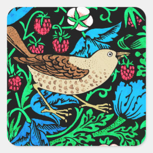 William Morris Bird & Blume Tile, Blau und Braun Quadratischer Aufkleber