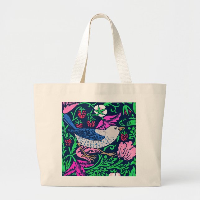 William Morris Bird & Blume Tile, Navy & Fuchsia Jumbo Stoffbeutel (Vorne)