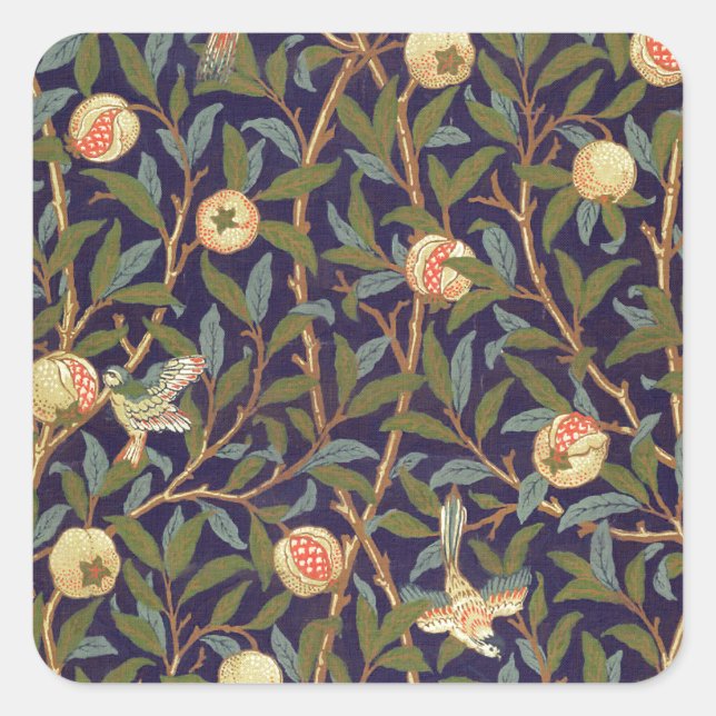 William Morris Bird und Pomegranat Quadratischer Aufkleber (Vorderseite)