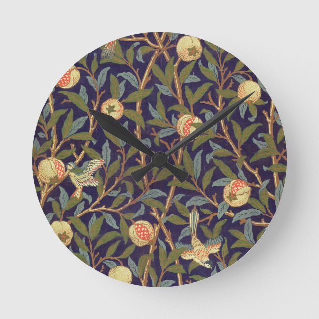 William Morris Bird und Pomegranat Runde Wanduhr (Vorderseite)