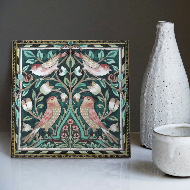 William Morris Birds and Tulips Green Art Nouveau Fliese (Von Creator hochgeladen)