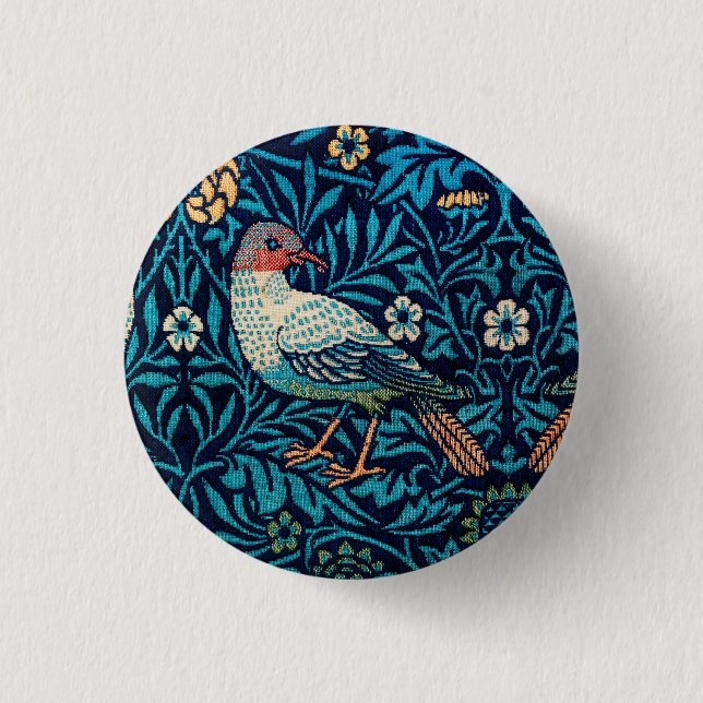 William Morris Birds Art Nouveau Floral Pattern Button (Vorderseite)