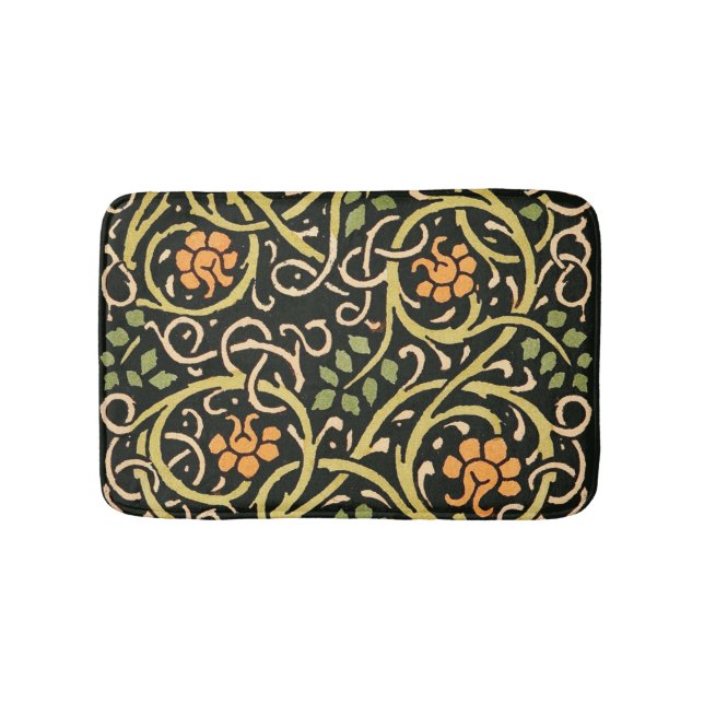 William Morris Black Floral Art Design Badematte (Vorderseite)
