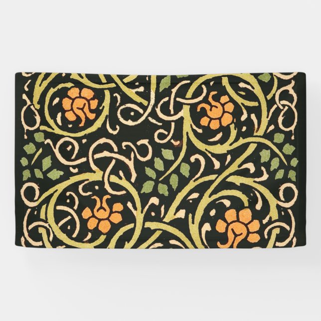 William Morris Black Floral Art Design Banner (Horizontal)