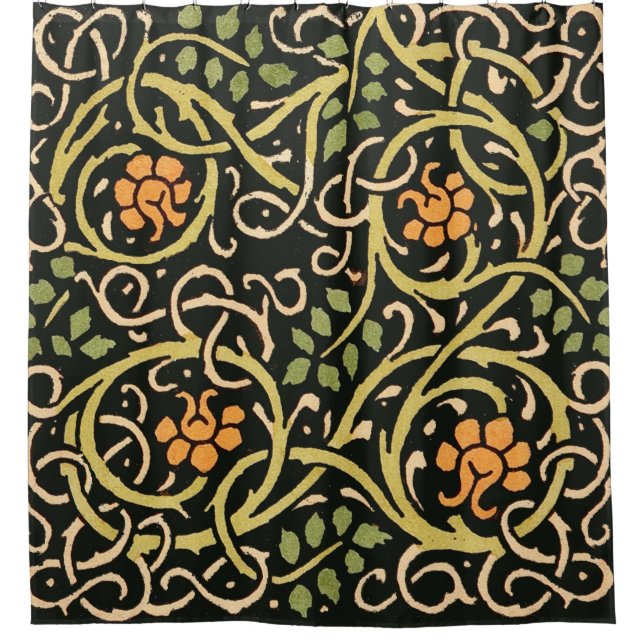 William Morris Black Floral Art Design Duschvorhang (Vorderseite)
