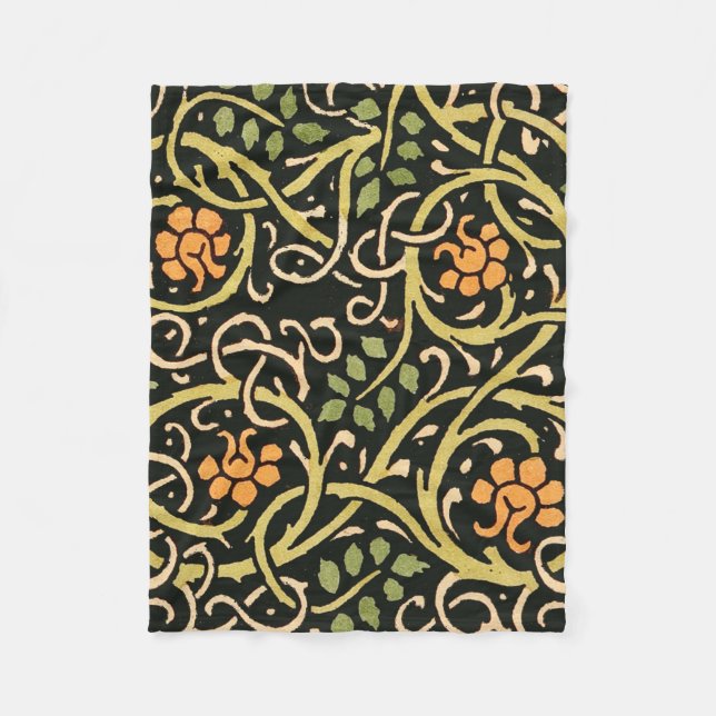 William Morris Black Floral Art Design Fleecedecke (Vorderseite)