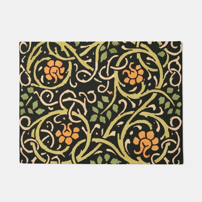 William Morris Black Floral Art Design Fußmatte (Vorderseite)