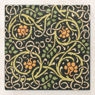 William Morris Black Floral Art Design Glasuntersetzer