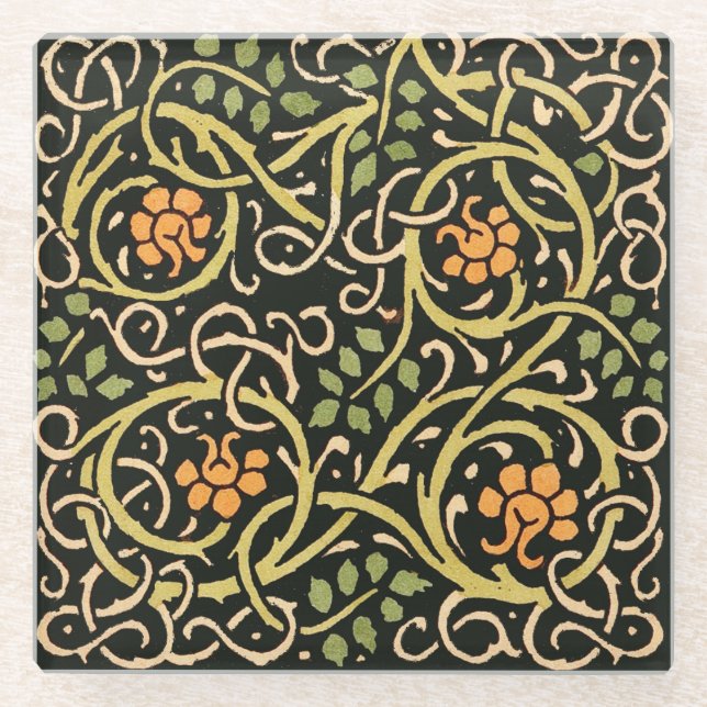 William Morris Black Floral Art Design Glasuntersetzer (Vorderseite)