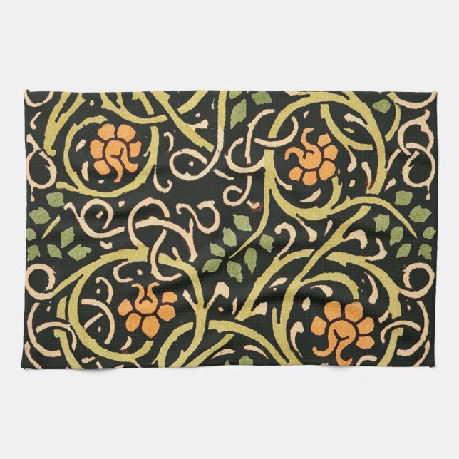 William Morris Black Floral Art Design Handtuch (Horizontal)