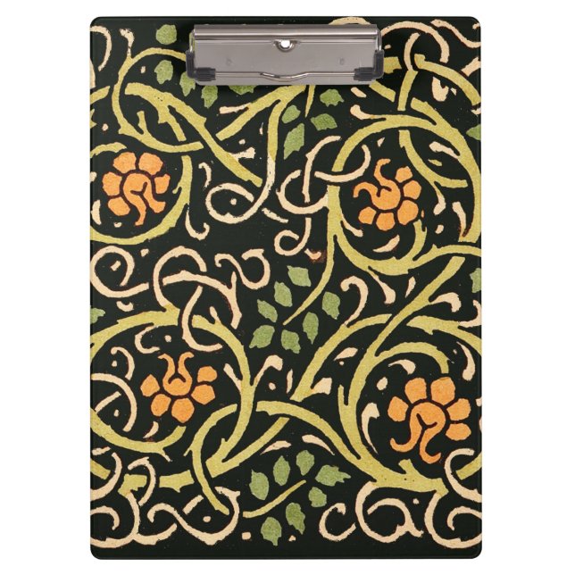 William Morris Black Floral Art Design Klemmbrett (Vorderseite)