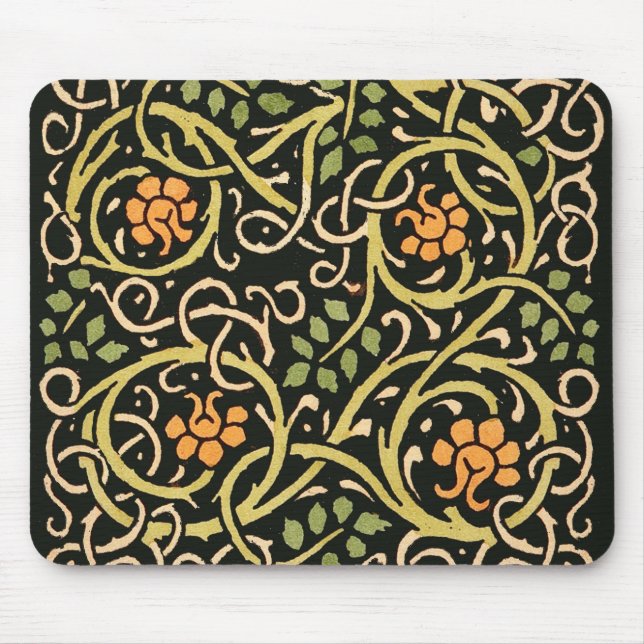 William Morris Black Floral Art Design Mousepad (Vorne)