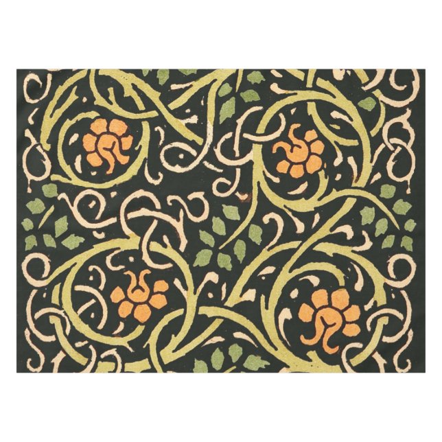 William Morris Black Floral Art Design Tischdecke (Vorderseite (Horizontal))