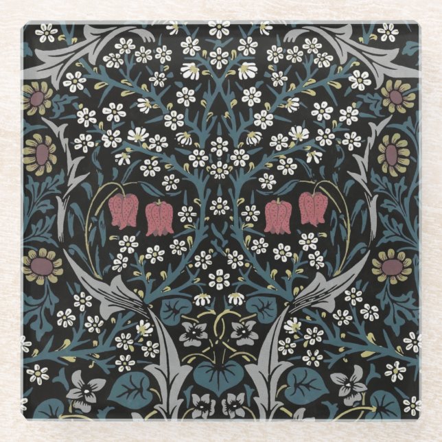 William Morris Blackthorn Floral Art Nouveau Glasuntersetzer (Vorderseite)
