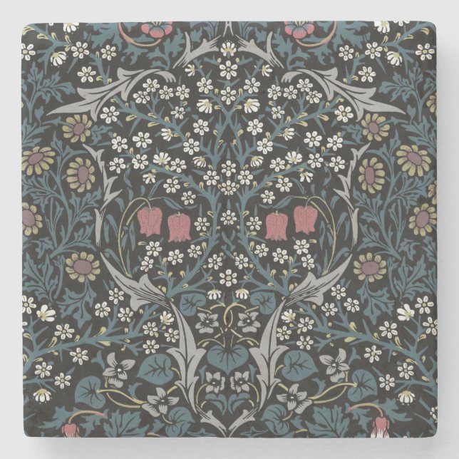 William Morris Blackthorn Floral Art Nouveau Steinuntersetzer (Vorderseite)