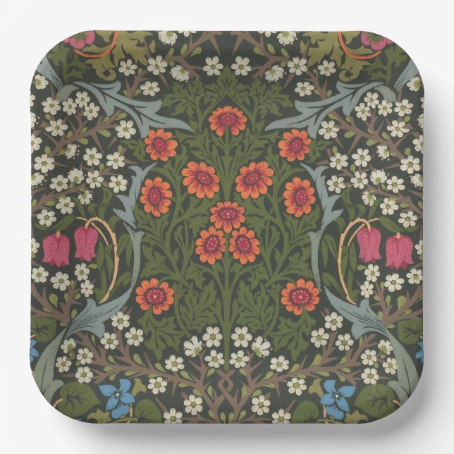 William Morris Blackthorn Garden Blume Classic Pappteller (Vorderseite)