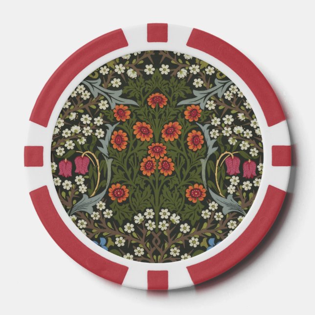 William Morris Blackthorn-Gartenblume Klassiker Pokerchips (Vorderseite)