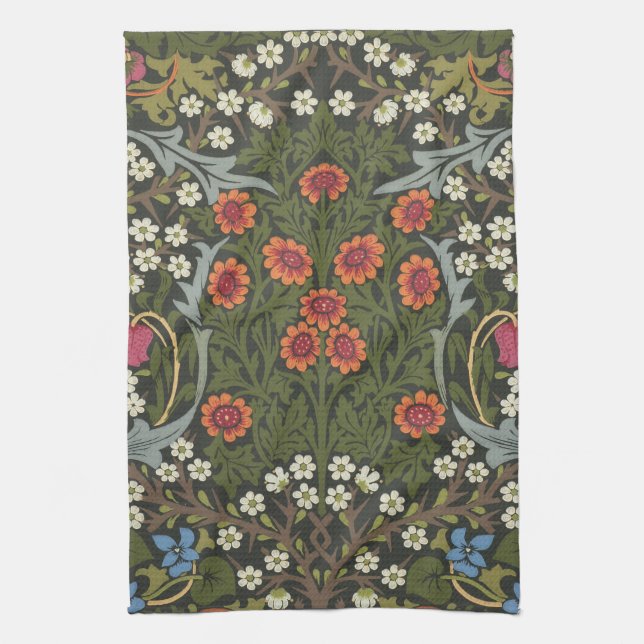 William Morris Blackthorn Gartenblumen Klassiker Geschirrtuch (Vertikal)